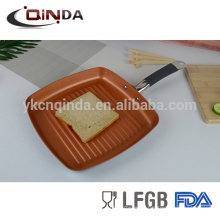 9.5/11inch copper ceramic grill pan with stripe bottom
